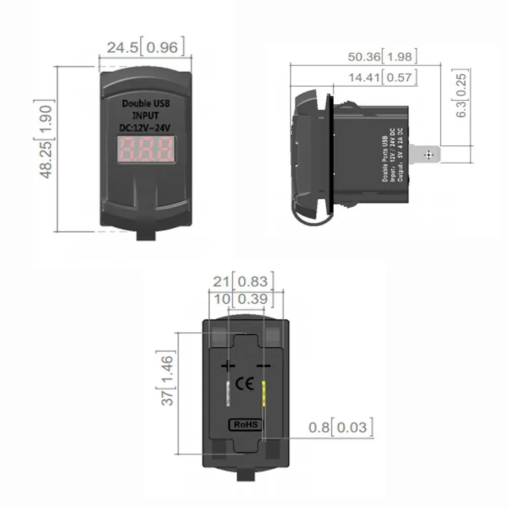 12 V-24 V Применение 5V 4.2A Dual USB Зарядное устройство Порты Мощность розетка с светодиодный вольтметр Напряжение для переключатель счетчика Панель кулисный переключатель Панель