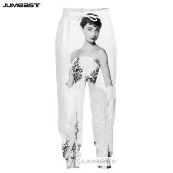 

Jumeast New 3D Printed The Lady Audrey Hepburn Men/Women Pants Fashion Casual Retro Sport Loose Size Novelty Hip Hop Long Pants
