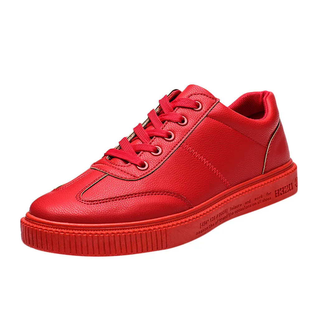 Новая мужская спортивная обувь летние Для мужчин однотонный Цвет кеды на шнуровке с подошвой из вулканизированной нижняя часть одежды-устойчивый повседневная обувь# G4 - Цвет: Красный