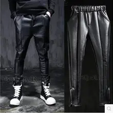Мужские штаны в Корейском стиле, штаны из искусственной кожи, повседневные штаны на молнии с отделкой для ног, Саморазвитие, ночной клуб, платье для выступлений на сцене