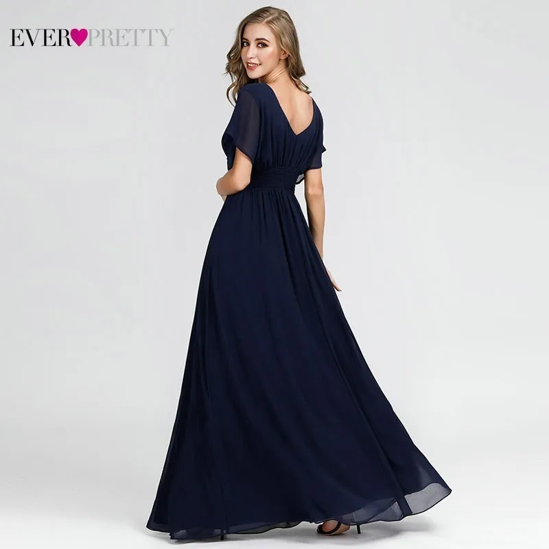Элегантные Длинные Выпускные платья Ever Pretty A-Line с v-образным вырезом с коротким рукавом деловая Женская Вечеринка платья Mezuniyet Elbiseleri 2019