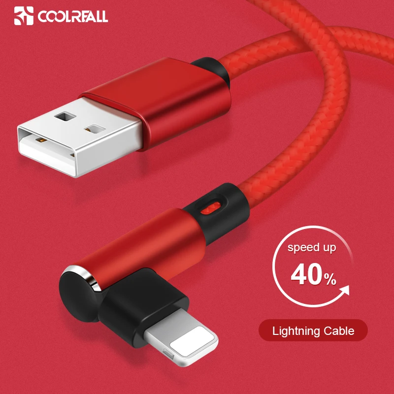 Coolreall 90 درجة كابل يو اس بي ل iphone XS ماكس XR X 8 7 6 6 S زائد 5 5 s SE ipad mini usb سريع شحن الهاتف المحمول كابل بيانات