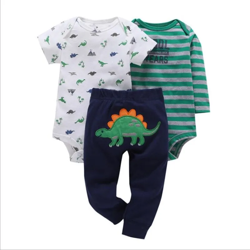 Комплект из 3 предметов, комбинизон для маленьких мальчиков комплект одежды для маленьких мальчиков, футболка с динозавром+ штаны, костюм из 3 предметов для новорожденных, одежда для малышей - Цвет: Dinosaur