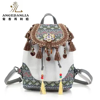 

backpack for women Bohemian style hippie Boho vintage ladies canvas tassel shoulder bag Cotton Fabric Bag ethnic bags knapsack