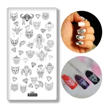 Creative Geometry Animal Head Nail Stamping Template Negative Space Puzzle Tiger Cat Pig Stamp Nail Manicure