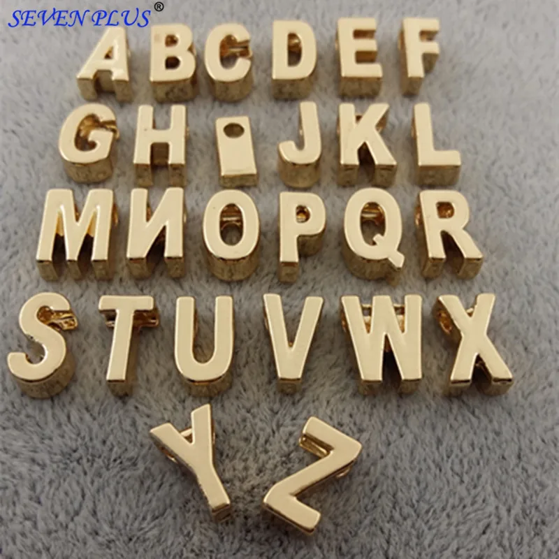 

2017 High Quality 26 Pieces/Set (From A to Z) 11mm*6mm*4mm Gold Color Letter Initial Alphabet Charms For Necklaces And Bracelets