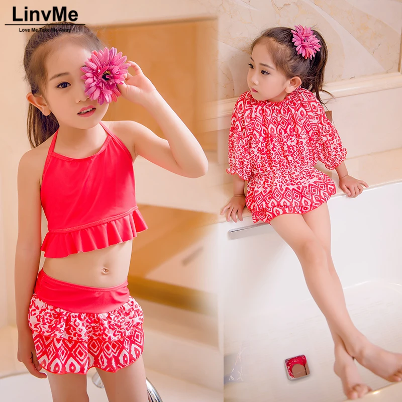 Linvme 2018 Girls Teenage Print Swimsuit With Cover Up Three Piece ...