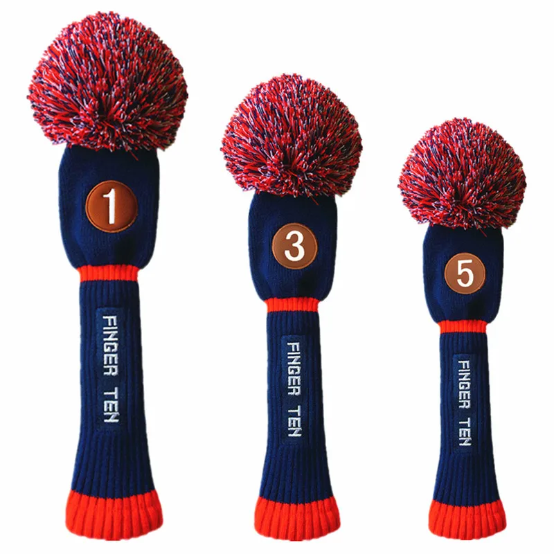 الغولف غطاء الرأس مجموعة سائق بوم بوم يغطي قيمة 3 حزمة #1 #3 #5 الممر السالك الهجين الخشب محبوك صوفي نادي الغولف Headcovers إصبع عشرة