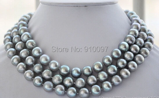 

LHX54013>>>>AA++ lustre 50" 10mm ROUND GRAY FRESHWATER PEARL NECKLACE
