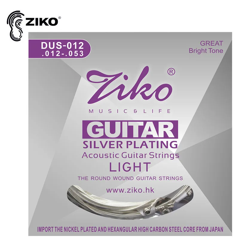 ZIKO DUS 012-053 акустические гитарные струны шестиугольник углеродистая сталь ядро серебряное покрытие гитарные детали Музыкальные