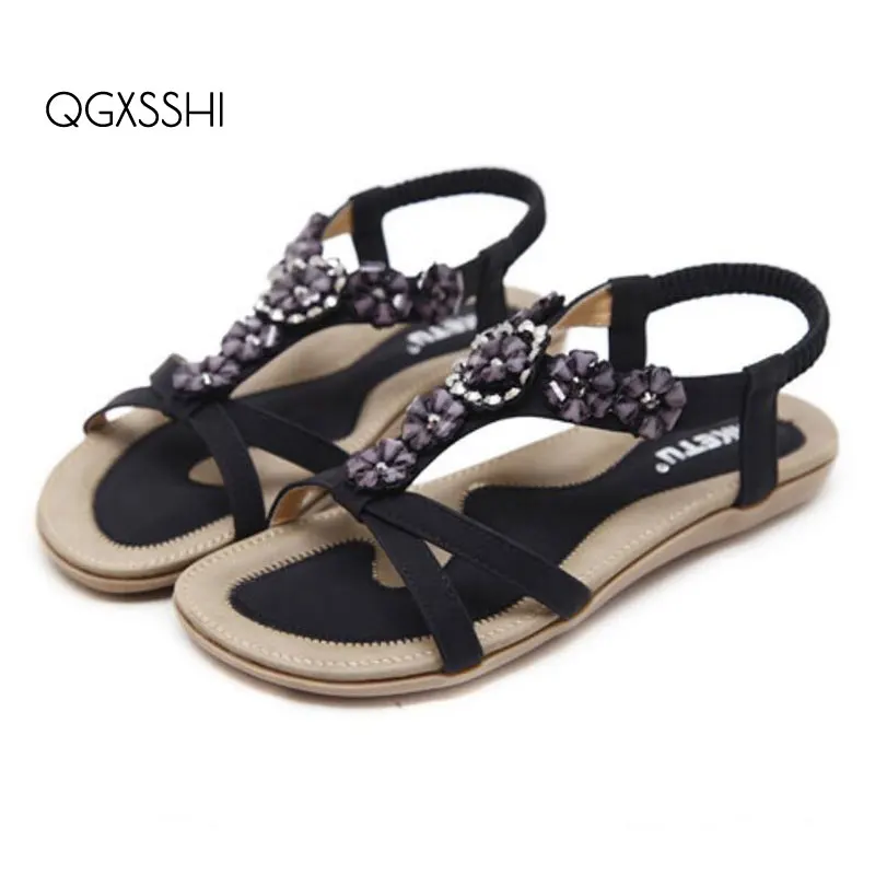 

QGXSSHI Women Sandals Flats 2019 Summer Casual Women Shoes Woman Sandals Fashion Flower Female Ladies Shoe Big Size 39 40 41 42