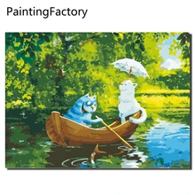 Картина в рамке с голубым белым котом, картина по номерам, украшение для дома, для гостиной, настенное искусство, Европейский пейзаж, абстрактный холст