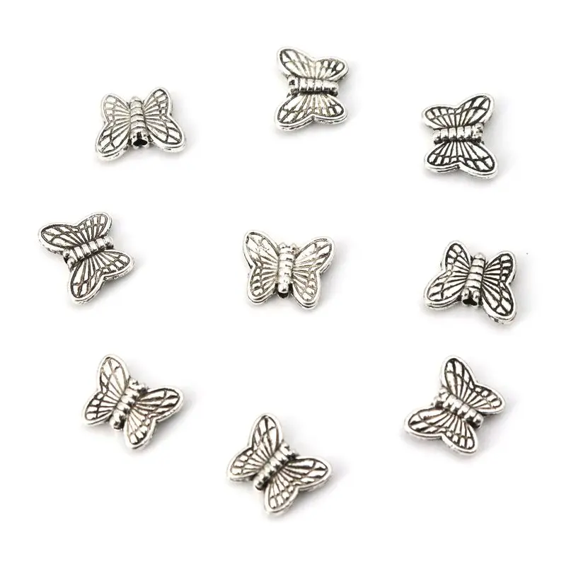 

50pcs Metal Antique Gold Silver Butterfly Loose Beads For Jewelry Handmaking Bracelet Necklace Needlework Accessories Wholesale