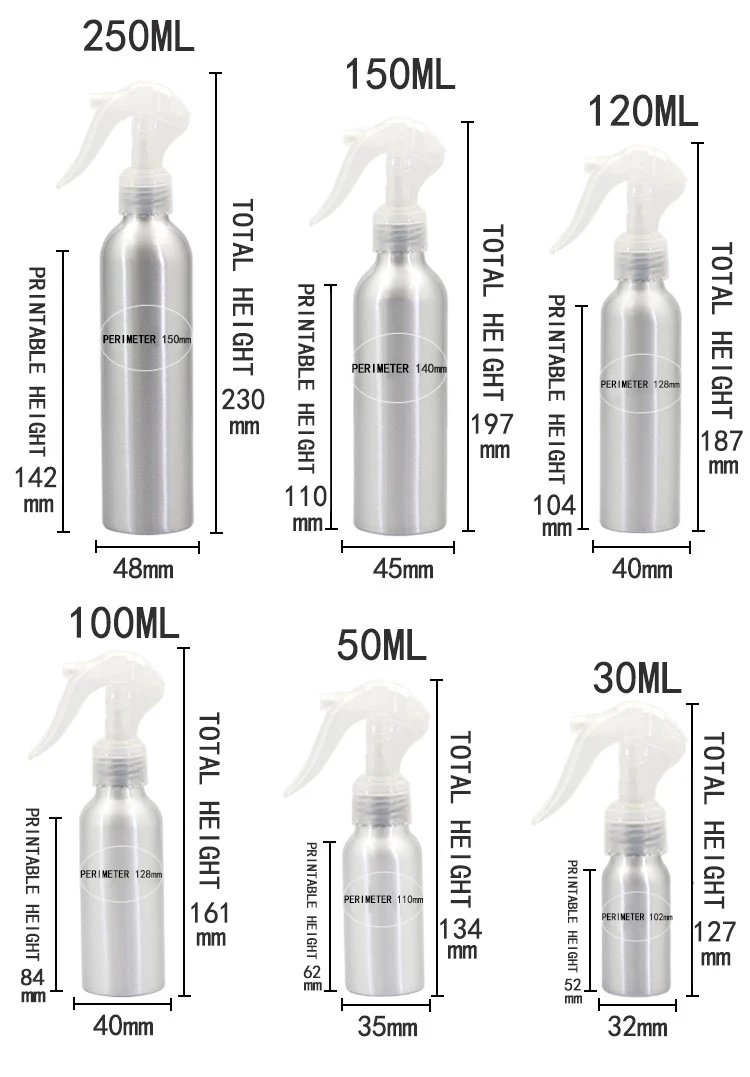 Новинка! 1 шт. 30 мл-500 мл низкая цена Алюминий бутылка с круглой формы мини-триггер опрыскиватель, многоразовая бутылка