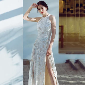 

Summer Sexy Women Long Off shoulder Split Backless BOHO Beach Dresses Hollow Out Lace Up Maxi Dresses Women Elegant Party Vestid