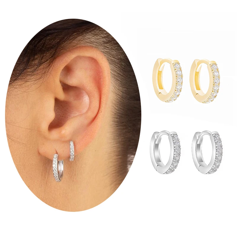 

Slovecabin 925 Sterling Silver Gold Huggie Hoop Earrings Clear Zircon Rose Gold Simple Clip Ear Jewelry Circle Pin Earrings