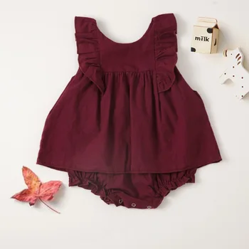 

Newborn Baby Girls Romper Dress Jumpsuit Outfits Clothes Red Wine White Casual Ruffle Sleeve Bandage Baby Clothes 0-36 Month