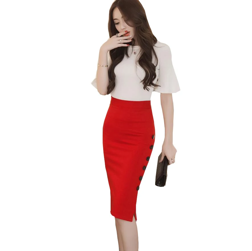 Женская юбка карандаш с высокой талией до колена однотонная для вечеринок