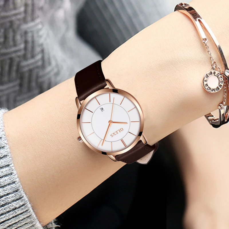

OLEVS Ladies watches 2017 Watchband genuine leather Women's watch luxury dress rose gold Stainless steel mesh bracelet wrist wat