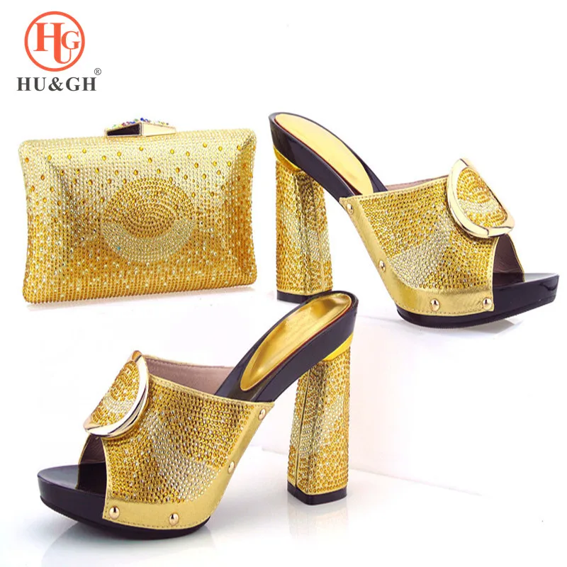 

New Italian Shoes With Matching Bags Set Italy African Women's Parties Shoes and Bag Sets Gold Women Wedding Sandals And Handbag