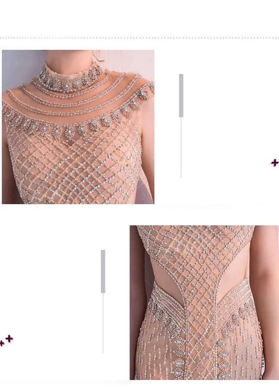Новое модное сексуальное вечернее платье с высоким воротом Robe De Soiree vestido de festa Шампанское Русалка Вечерние платья длинное платье