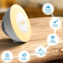 Gosear Wake-up Light Sunrise Sunset Simulation Alarm Clock Touch Sensor Color-changing RGB LED Lamp with FM Radio