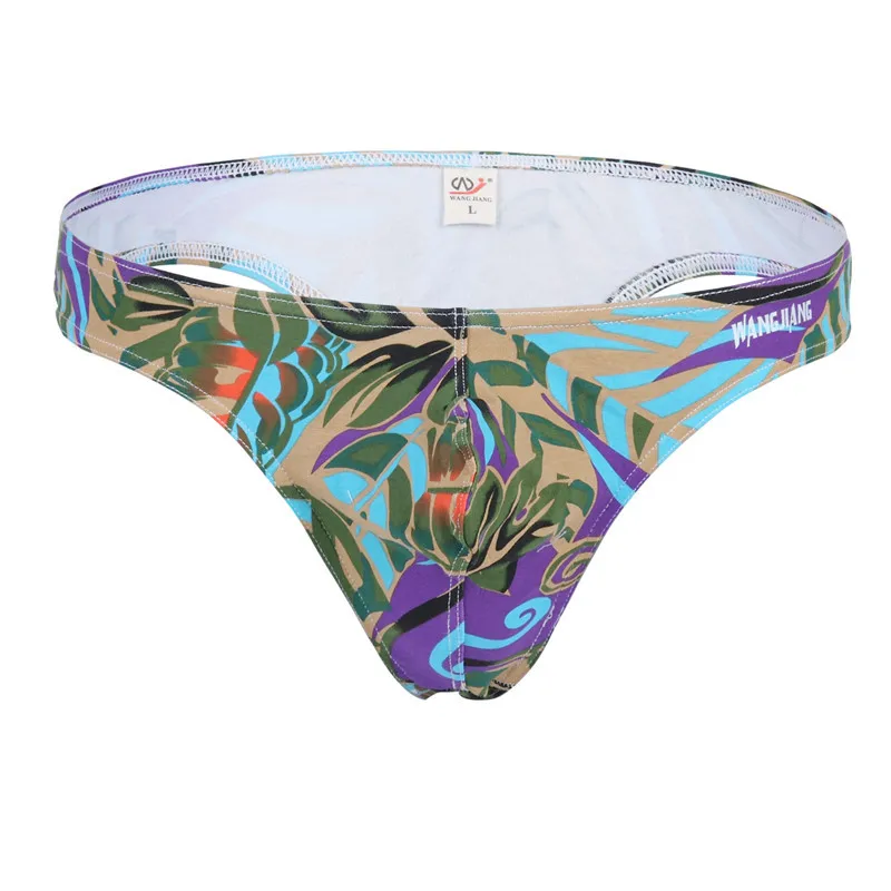 1PCS WJ Brand Cotton Thong Men Sexy Underwear Personalized Printed Penis Pouch G-string Plus Size S/M/L/XL |
