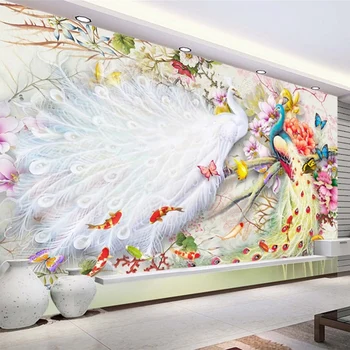 

Chinese Style Watercolor Peacock Peony 3D Wall Murals Wallpaper Living Room Bedroom Backdrop Wall Home Decor Papel De Parede 3 D