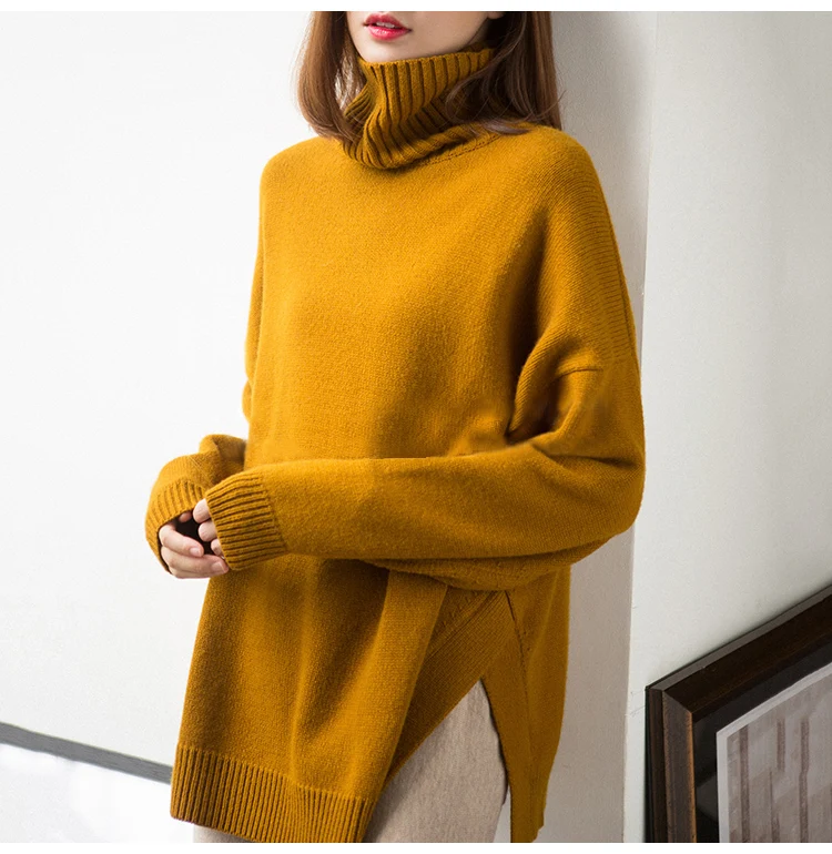 

Winter Cashmere Sweater Women Turtleneck Women's Plus Size Knitted High collar Solid Sweater For Women Warm Loose Sweaters