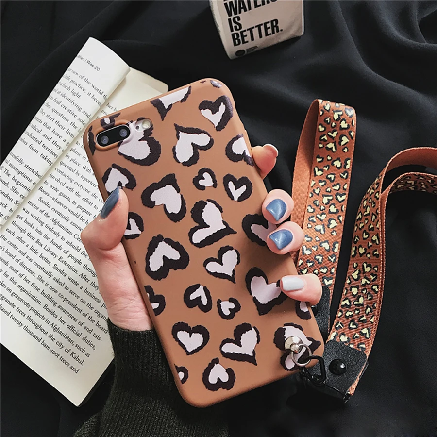

case for iphone XS MAX XR X 8 7 plus case cover fashion leopard with two strap soft silicon phone bag case for iphone 6 6s plus