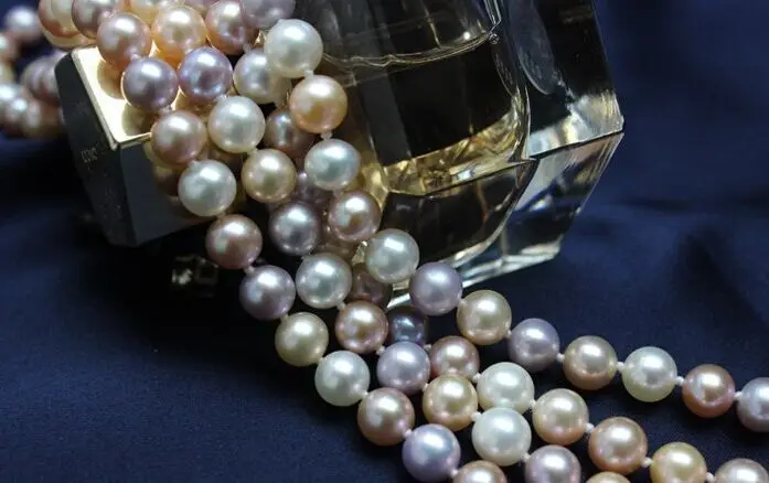 

gorgeous 9-10mm south sea round multicolor pearl necklace 38inch 14KGP