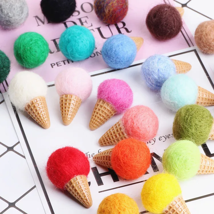

Mini Order 2pcs/Lot 22*36MM 3D Kawaii Ice Cream Handmade Wool Felt Patch stickers Girls hair jewelry Ornament Accessories Craft