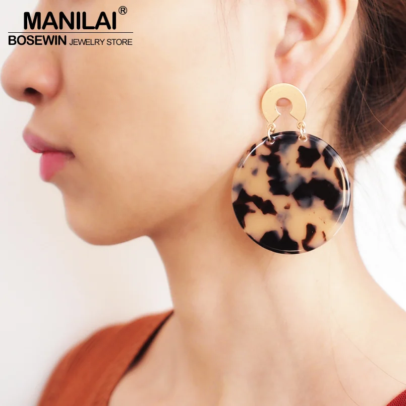 

MANILAI Circular Acrylic Leopard Grain Dangle Earrings Women Jewelry Statement Big Earrings For Party Wholesale Gift 2019