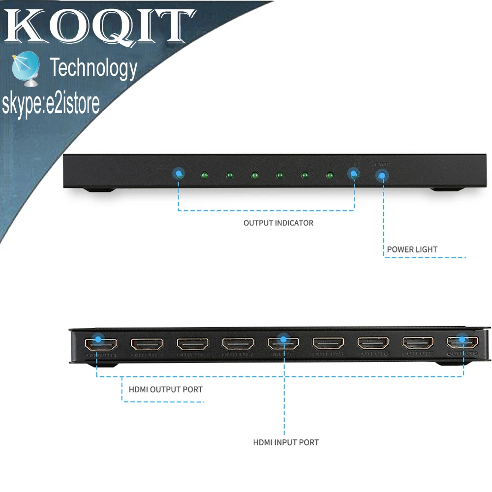 4K*2k 1x8 HDMI 8 Port HDMI Video Splitter Audio Amplifier Repeater 3D 1080p 1 In to 8 Out 1x8 HDMI 8 Port Splitter
