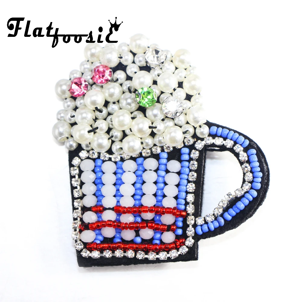 

Flatfoosie Cup Design Simulation Pearls Beads Handmade Brooches Pins Fashion Rhinestone Crystal Pins Brooch Hijab Corsage Pin