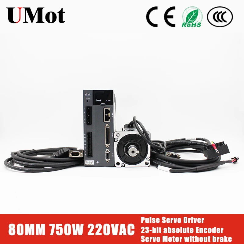 

750W AC Servo Motor 220V without brake+Pulse Servo Driver 2.39N.m 3000RPM 0.75kW ac servomotors+5M Encoder Cables