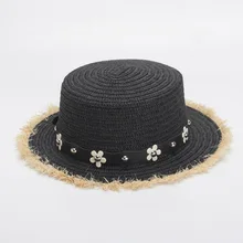 Женская соломенная шляпа Летнее цветочное украшение сырая Шляпа Пляжная для путешествий козырек