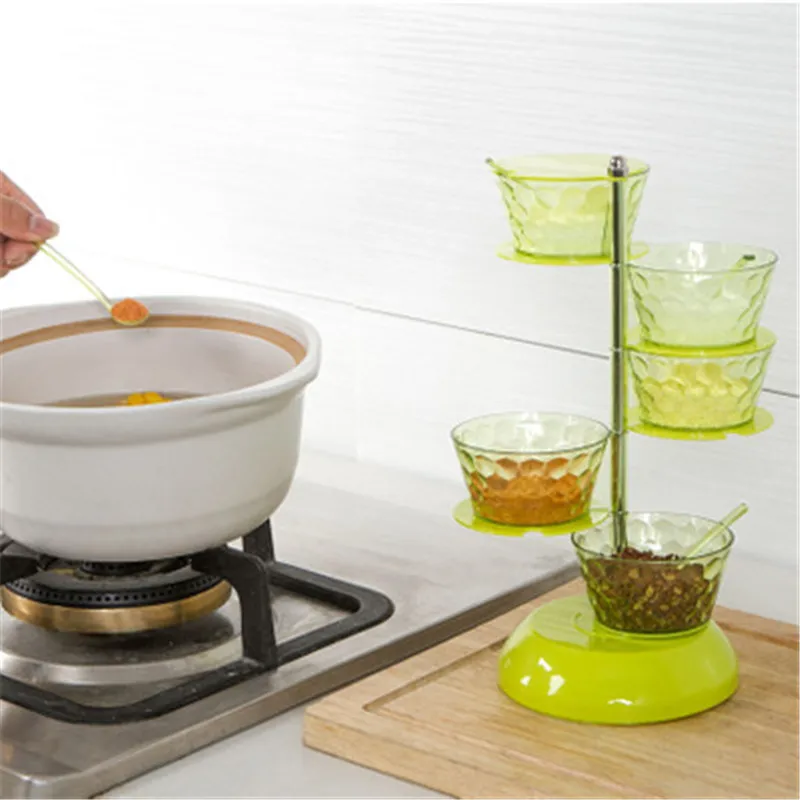 

5-layer crystal creative rotatable seasoning cans Vertical set Kitchenware seasoning box storage tank