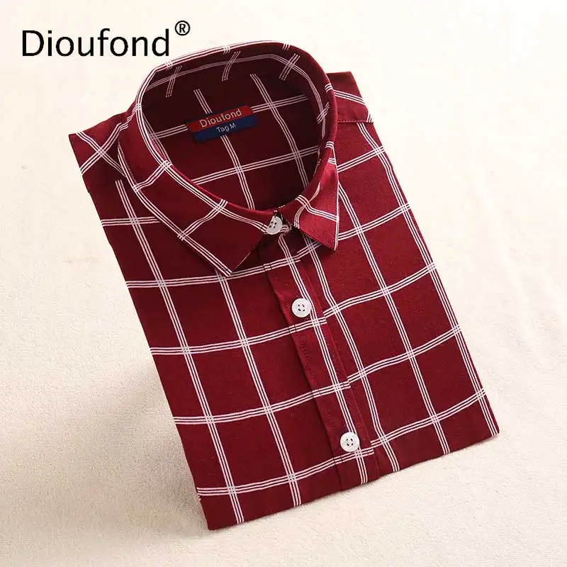 

Dioufond Fashion Plaid Cotton Women Blouses Casual Long Sleeve Shirts Female Turn-down Collar Camisa Feminina Plus Size Top 2018