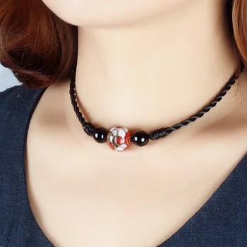 

BOEYCJR Natural Stone Enamel Bead Necklace Short Choker Chain Handmade Vintage Jewelry Ethnic Pendant Necklace For Women 2017