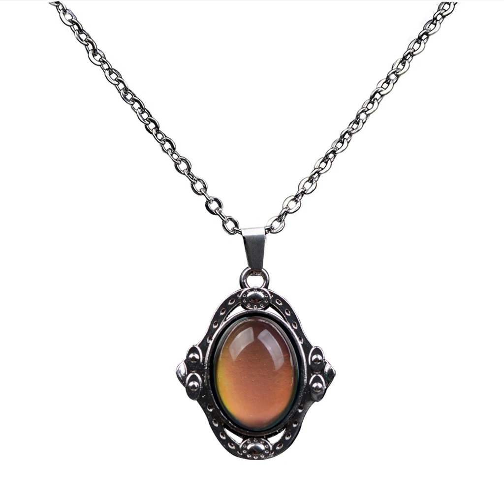 Vintage Oval Stone Pendant Color Change Emotion Mood Pendant Necklace