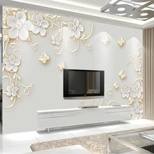 Пользовательские фрески обои 3D тисненые бабочки Европейский цветочный узор фото обои для гостиной ТВ диван фон обои