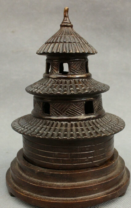 

006506 Folk Chinese Bronze Copper Buddhism Statue Temple Stupa Incense Burner Censer