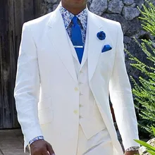 Горячая Распродажа, Мужская льняная одежда, смокинги/свадебные костюмы для мужчин, комплект из 5 предметов(пиджак+ брюки+ галстук+ цветок+ карман), жилет на выбор