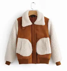 HCBLESS зимняя куртка 2019 осень замша сшивание мех ягненка Свободный теплый локомотив пальто мех один Женская куртка