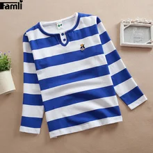 Famli/Детская Хлопковая футболка для подростков футболки для мальчиков Детский Повседневный Полосатый пуловер с длинными рукавами хлопковая футболка для больших мальчиков, От 4 до 16 лет