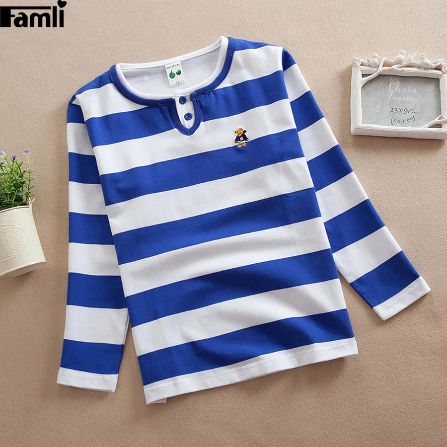 

Famli Teen Kids Cotton T-shirt Boys T Shirts Long Sleeve Children Casual Stripe Pullover Big Boys Cotton Tee Top 4Y-16Y