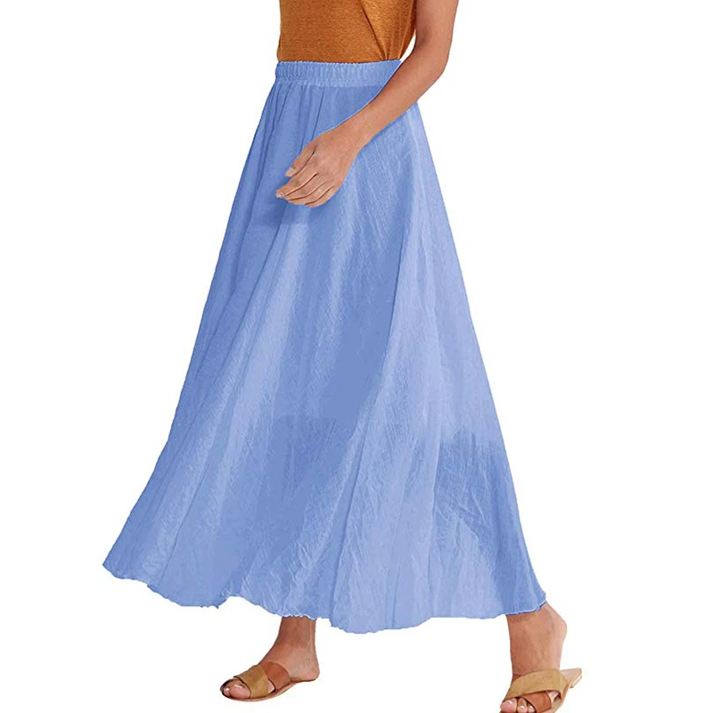 Богемные пляжные плиссированные юбки с эластичной резинкой на талии из льна и хлопка, длинные юбки макси для четырех сезонов, винтажные прочные юбки Saia