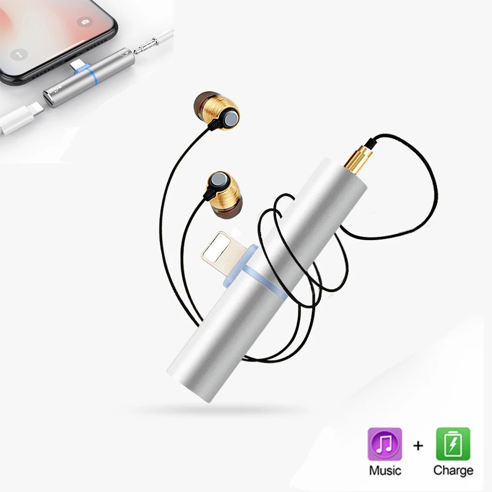 2 in 1 Earphone Charger Adapter For Lighting Port 3 5mm Listen Music Converter Charging Port For iPhone X 7 8 8 Plus Charging