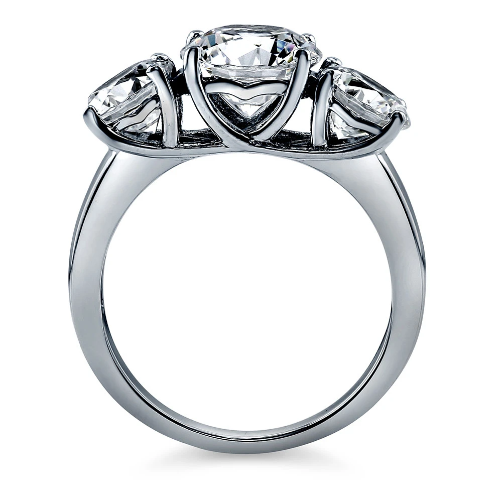 BERRICLE Rhodium Plated Sterling Silver Round Cut Cubic Zirconia CZ 3-Stone Engagement Ring 3.72 CTW #R261 (3)
